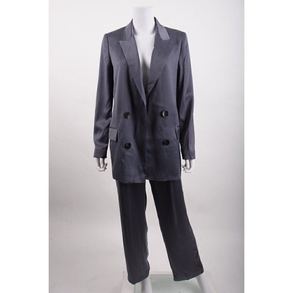 Massimo Dutti Women Blazer Suit Jacket & Pant Set Gray Satin Effect 5053/523 NWT